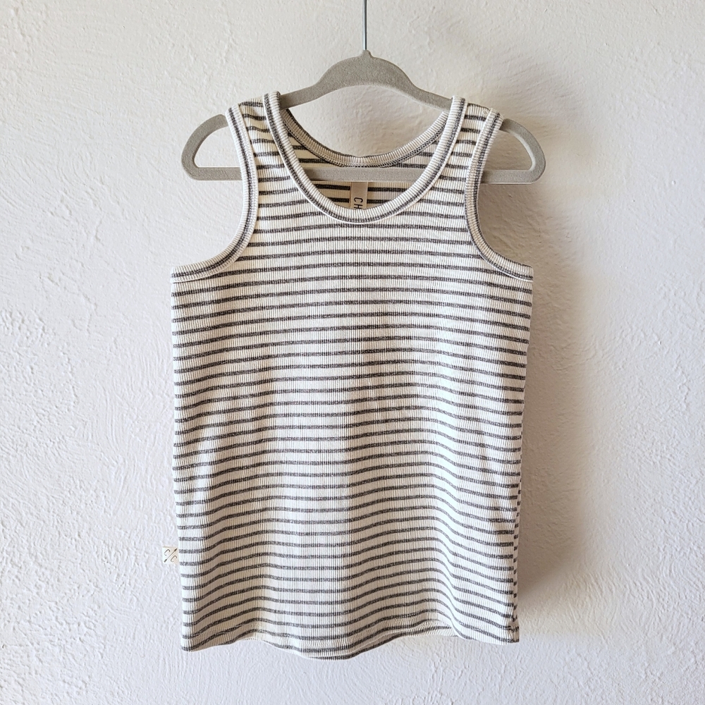 Childhoods Gray Stripe Rib Knit Tank Top 6/7